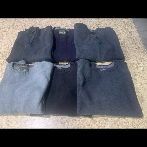A lot of 6 used Eddie Bauer Men’s Large Sweaters. - Picture 2 of 8